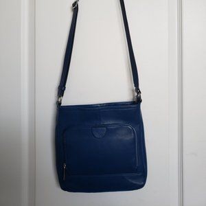PREMIUM Leather blue and chrome crossbody bag